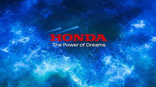 Honda brand logo with slogan on blue cosmos background.