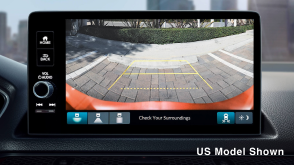 Closeup of touchscreen displaying what the rear camera sees. 