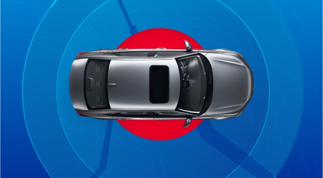 A Honda vehicle emanating circular lines illustrating the Honda Locate Theft Recovery Device signal.