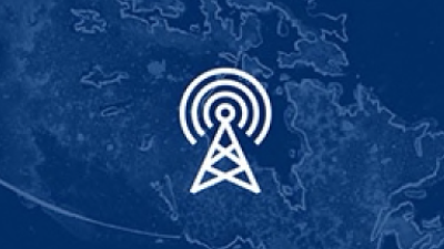 A blue map of Canada with a 2D a cellular tower emitting radio waves superimposed on top. 