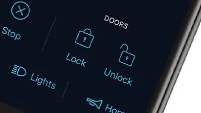 Gros plan des boutons de verrouillage et de déverrouillage de l’application HondaLink sur un téléphone intelligent.
