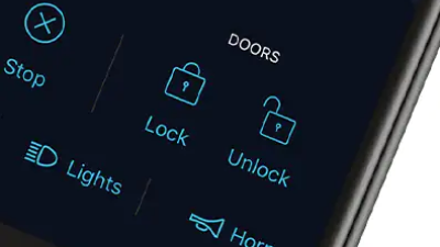 Closeup of the “lock” and “unlock” buttons on the HondaLink™ app on a smartphone. 
