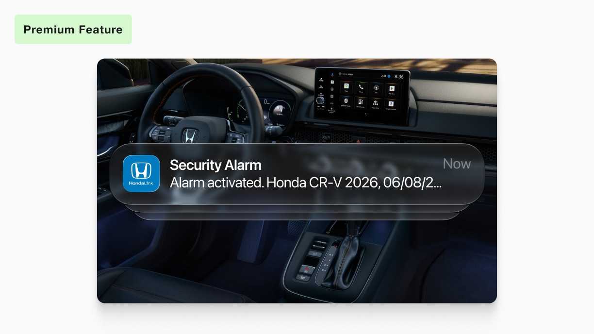 Capture d’écran de l’application HondaLink montrant une notification d’alerte de sécurité.
