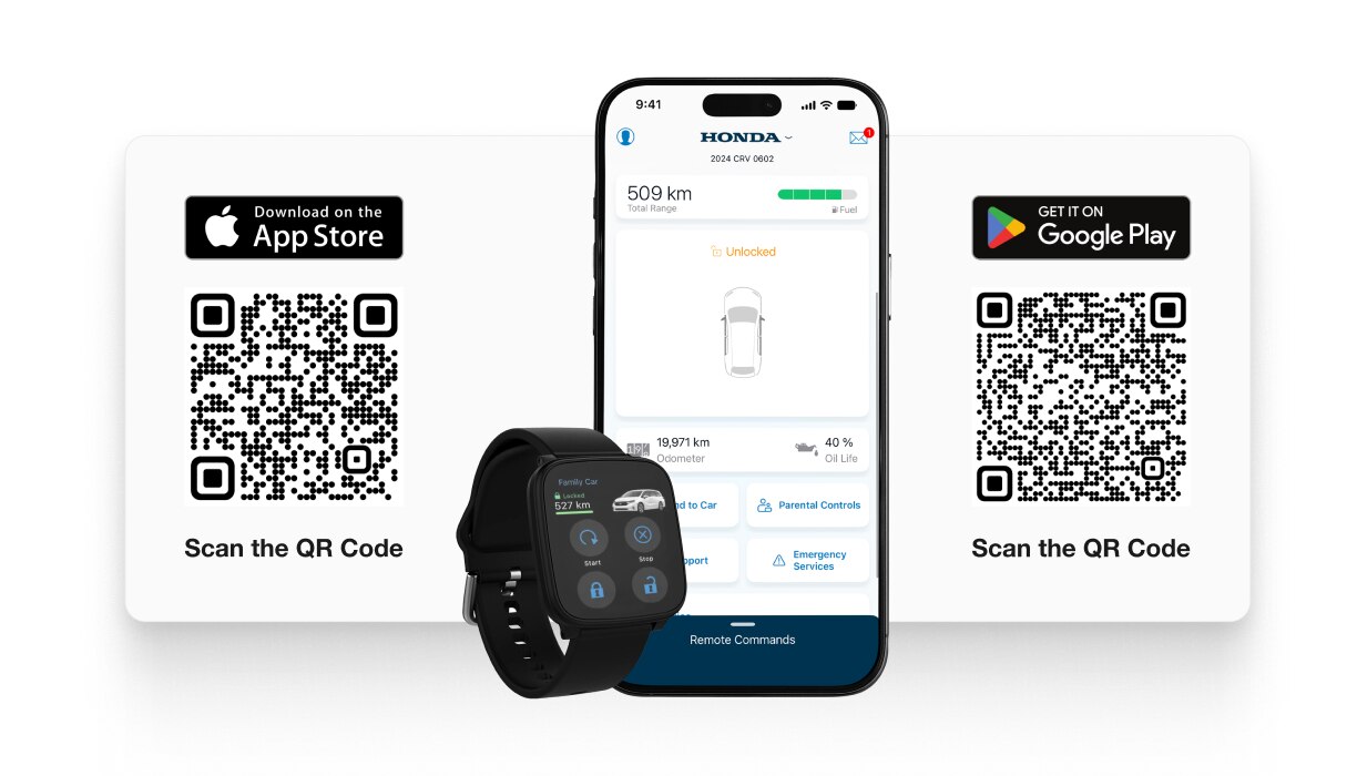 Un téléphone intelligent et une montre intelligente présentant l’application HondaLink. 