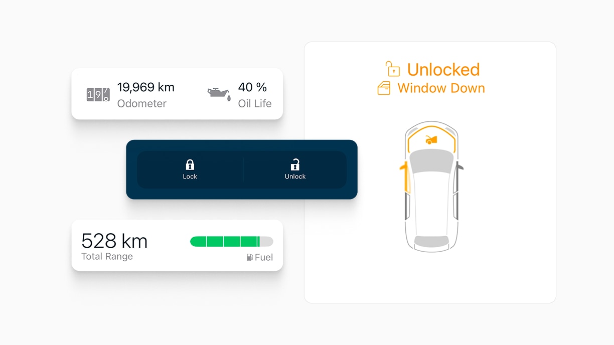 Capture d’écran de l’application HondaLink présentant les caractéristiques relatives à l’état du véhicule.