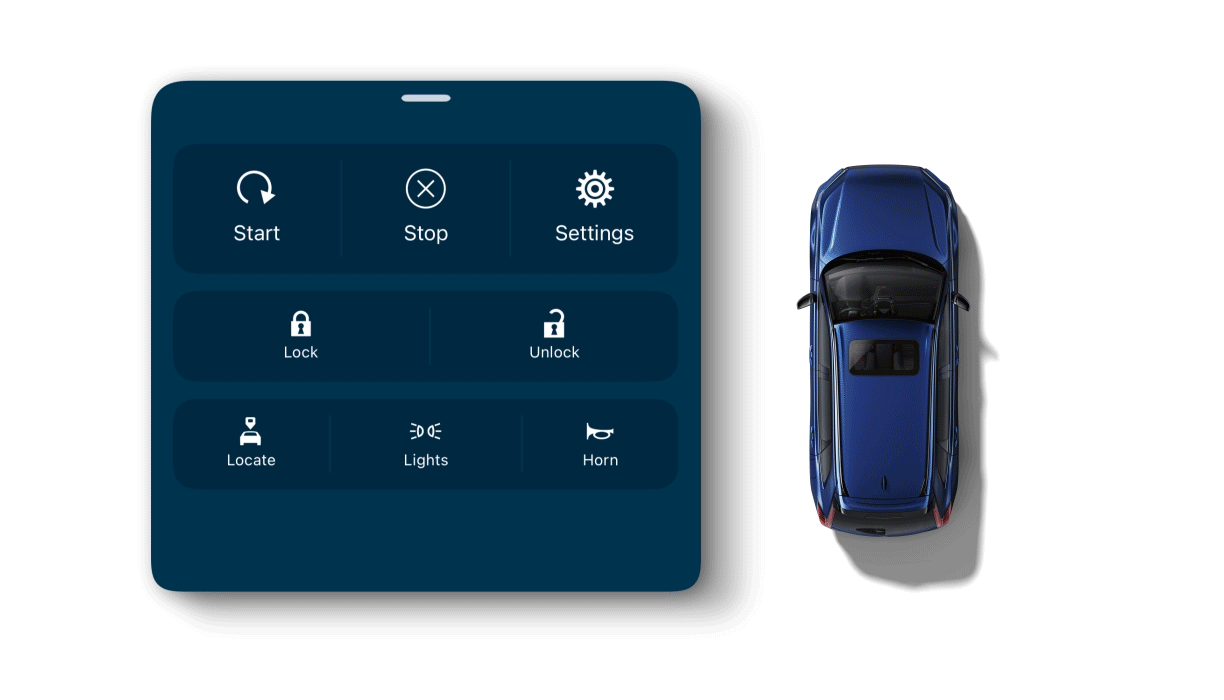 Animation présentant les boutons de démarrage et d’arrêt à distance de l’application HondaLink. 