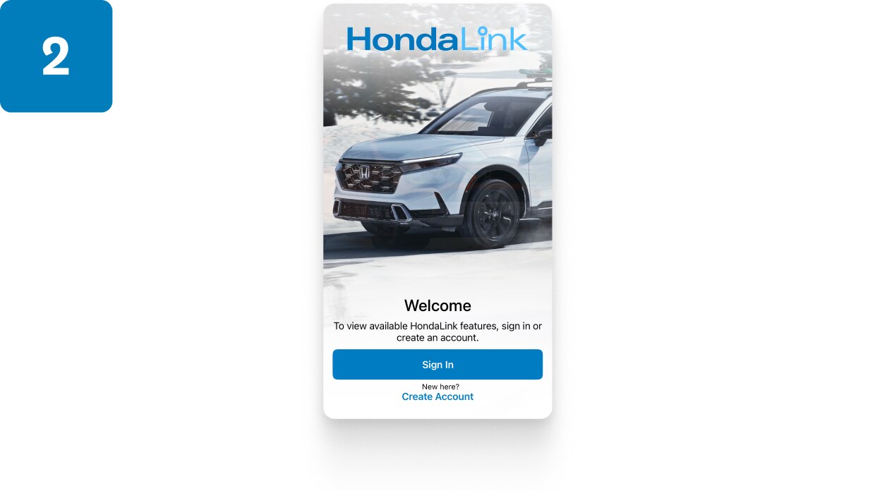Capture d’écran de la page de connexion de l’application HondaLink. 