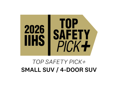 The 2026 IIHS Top Safety Pick+ award logo for Small SUV/4-Door SUV is shown.
