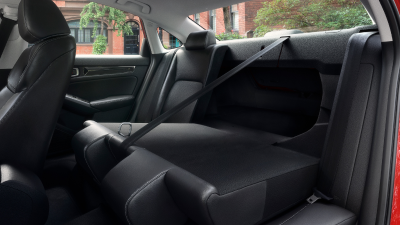 Closeup of a rear seat folded down.