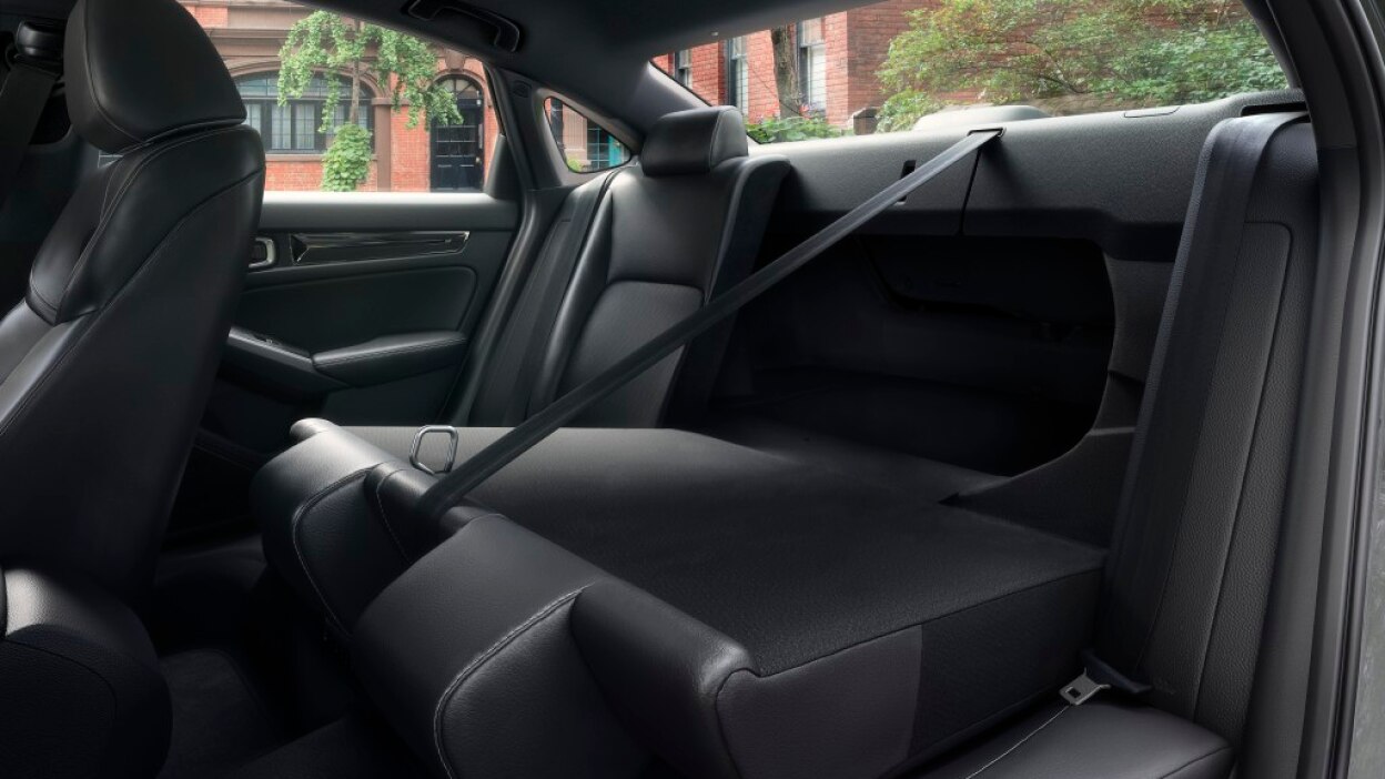 Closeup of a rear seat folded down.