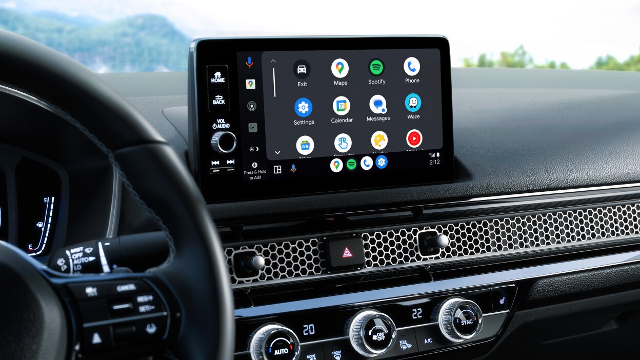 Closeup of the colour touchscreen on its home screen.