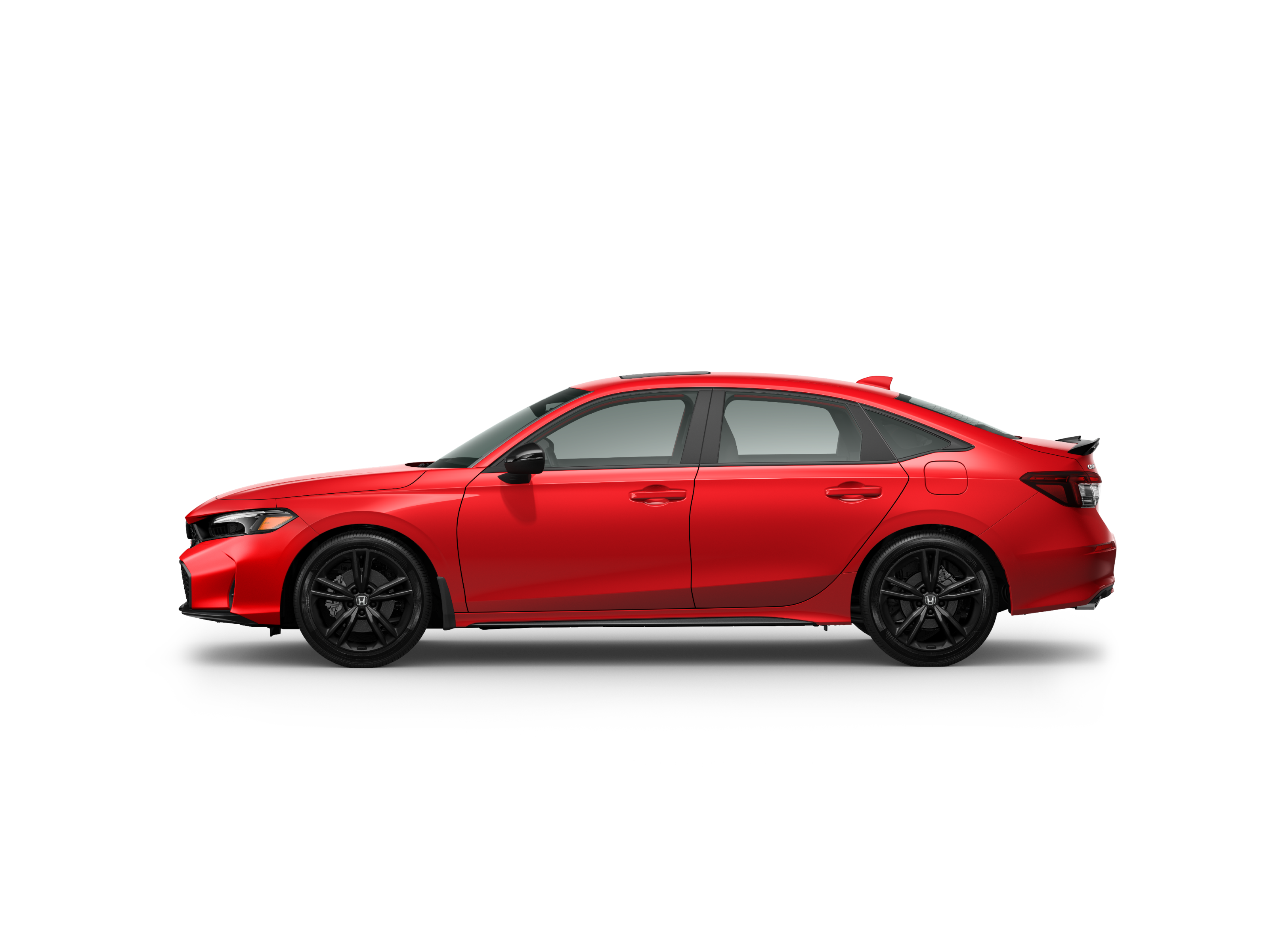 Vue de profil côté conducteur du modèle Civic Si 2025 en rouge rallye