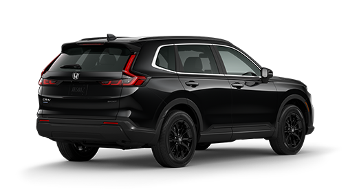 ¾ driver side rear facing view of 2023 Honda CR-V Sport model in Crystal Black Pearl colour