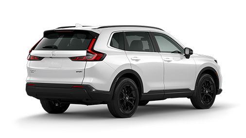 ¾ driver side rear facing view of 2023 CR-V Sport model in Platinum White Pearl colour