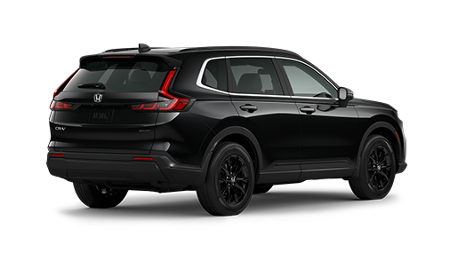 ¾ driver side rear facing view of 2023 CR-V Sport model in Crystal Black Pearl colour