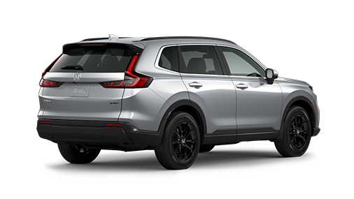 ¾ driver side rear facing view of 2023 Honda CR-V Sport model in Lunar Silver Metallic colour