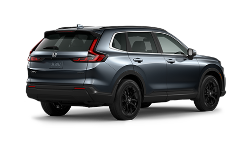 ¾ driver side rear facing view of 2023 CR-V Sport model in Meteoroid Gray Metallic colour