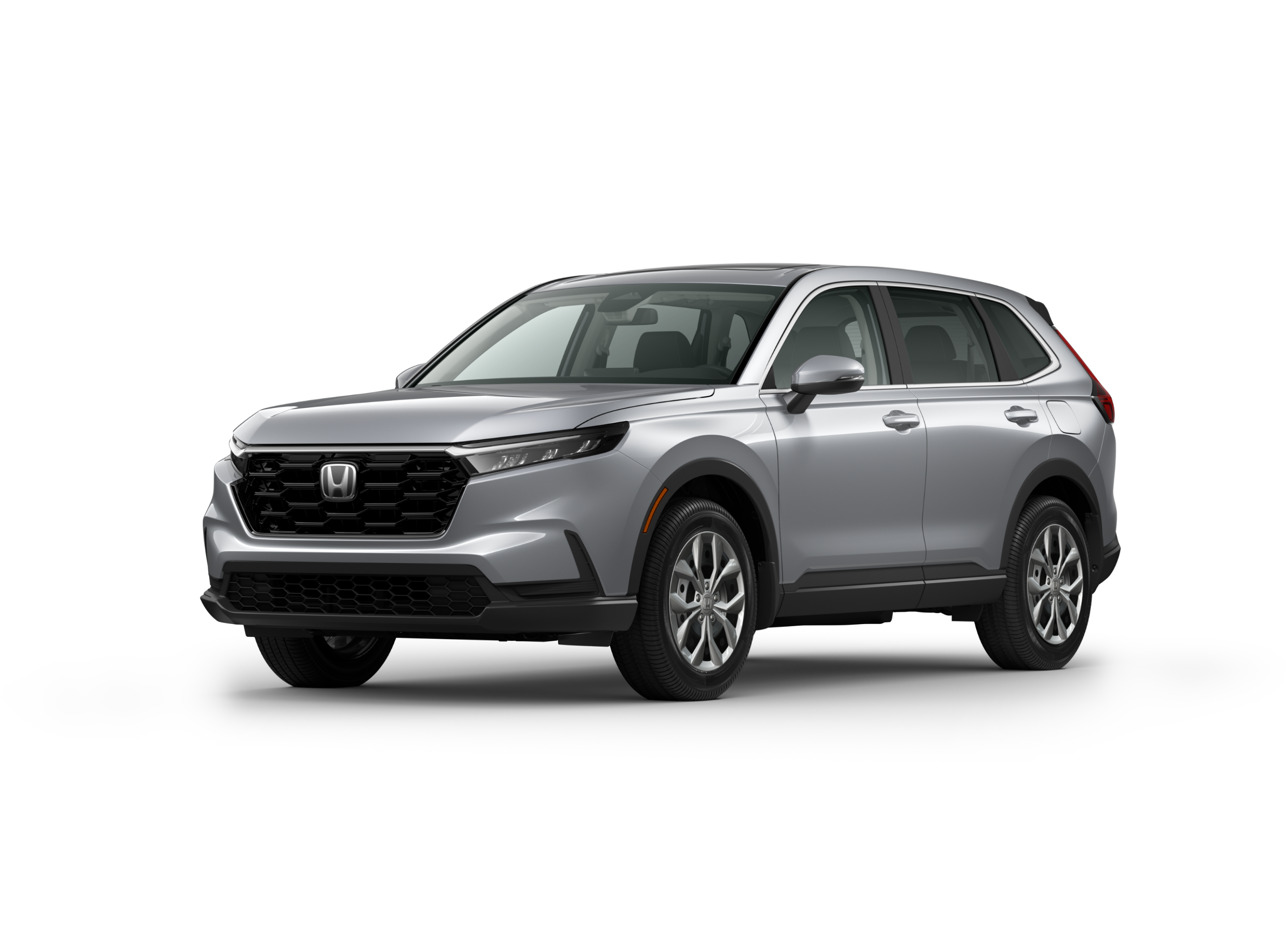 ¾ driver side front facing view of 2026 CR-V LX 2WD model in Solar Reflection Silver Metallic colour