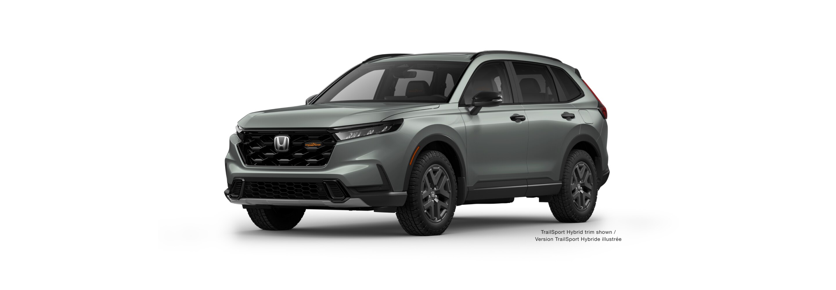 3/4 front view of green CR-V on white space.