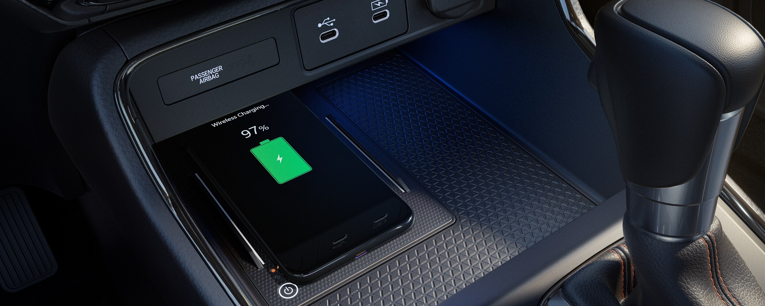 Closeup of a smartphone charging on a wireless charger