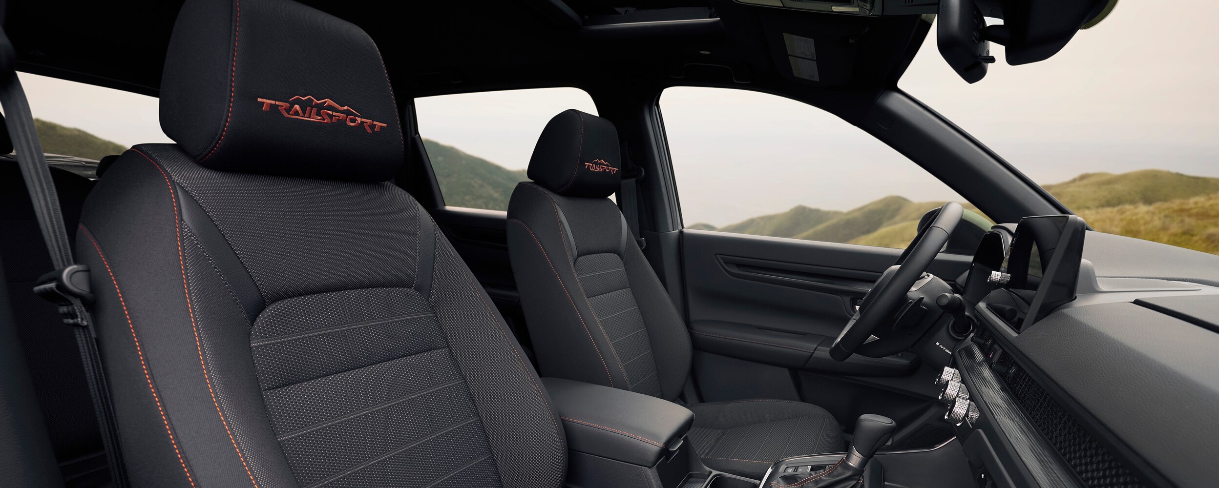 Side view of front seat interior. 