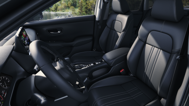 Interior wide view of black front seats in the HR-V.