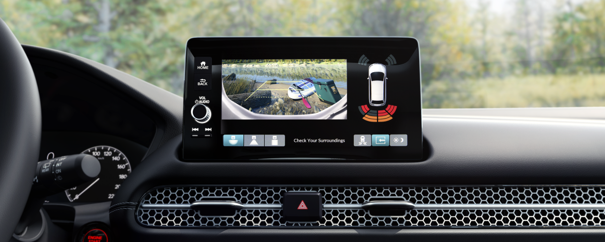 Closeup of touchscreen displaying what the rear camera sees.