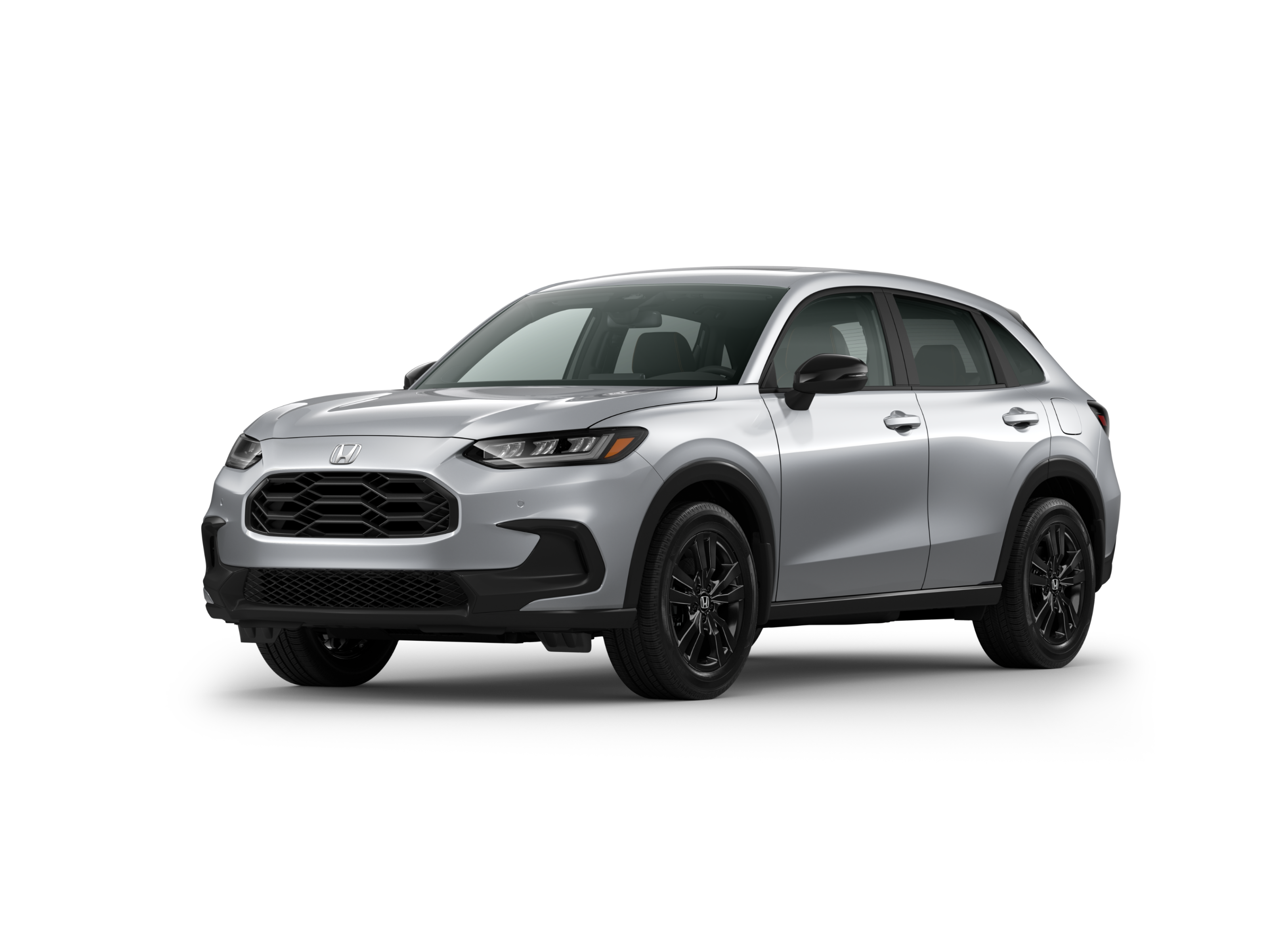 ¾ driver side front facing view of 2026 HR-V SPORT model in Solar Reflection Silver Metallic colour