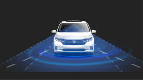 Front view of Odyssey. Blue sensor waves and lines emit from the front.