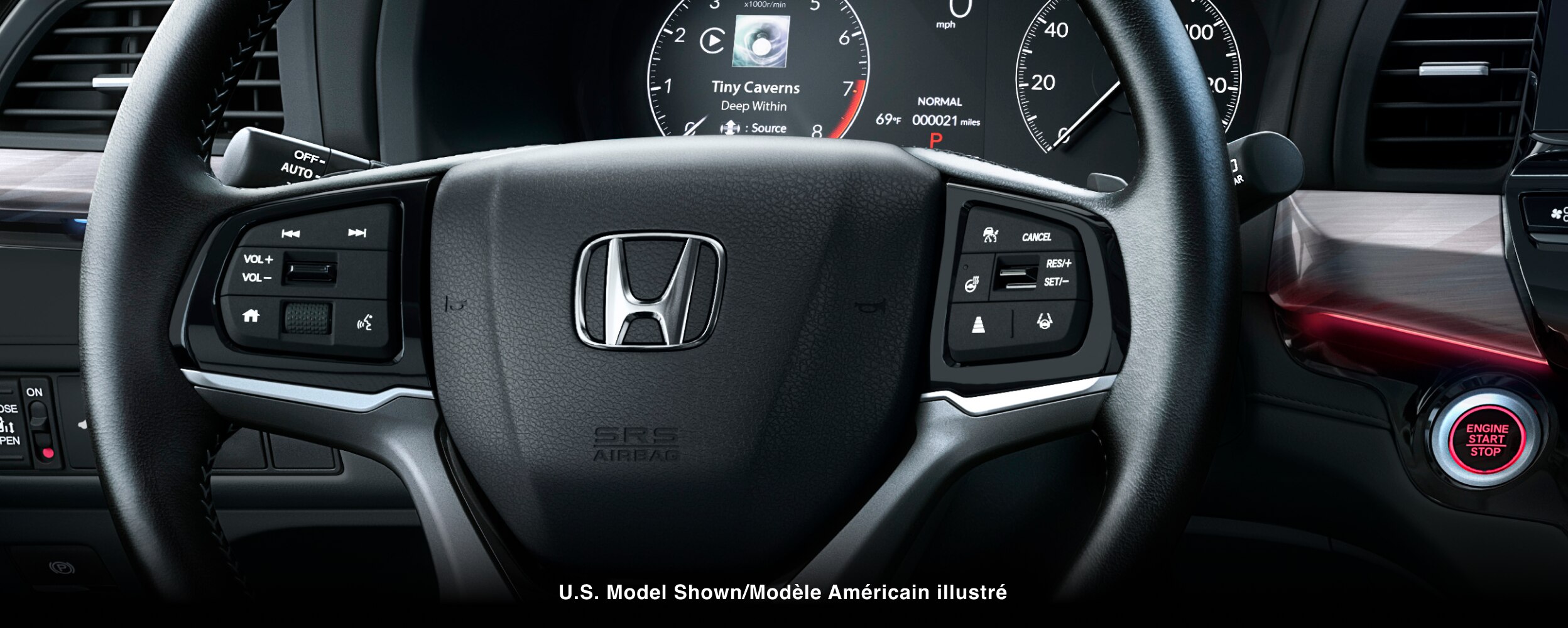 Gros plan du volant.