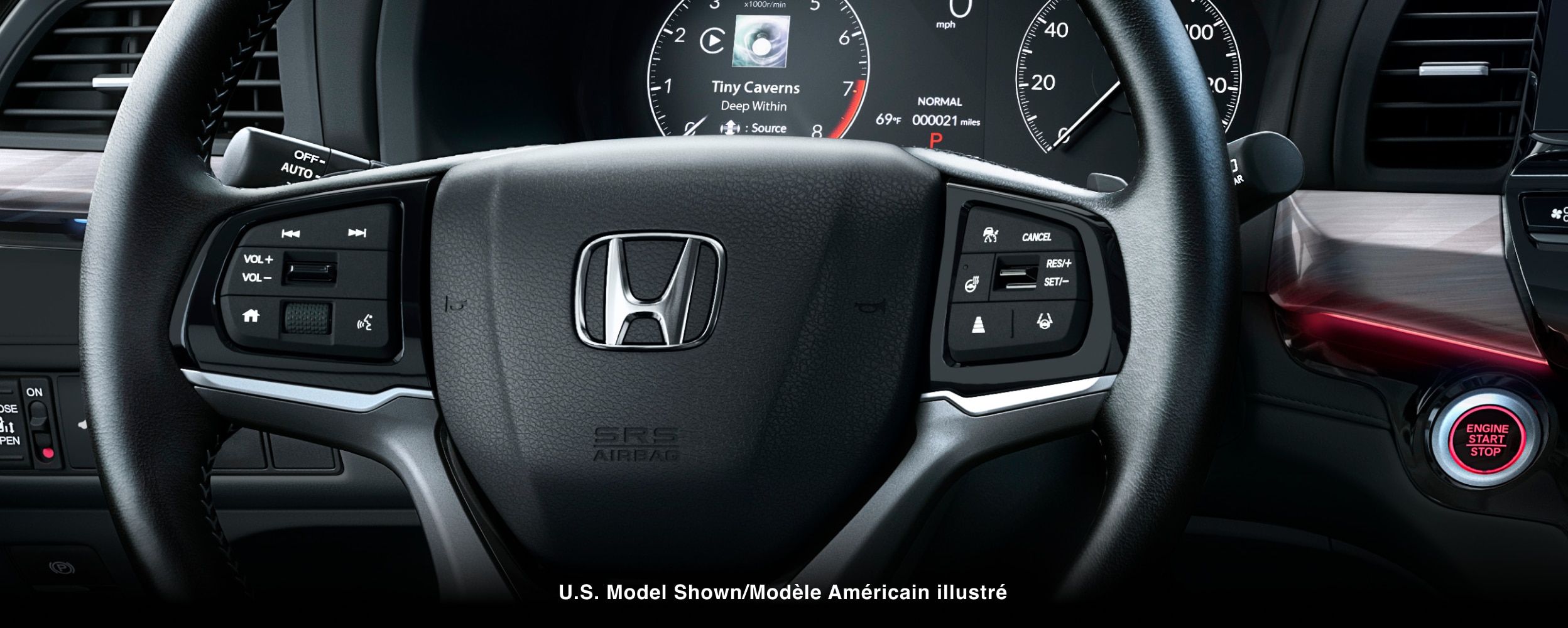 Closeup of steering wheel.