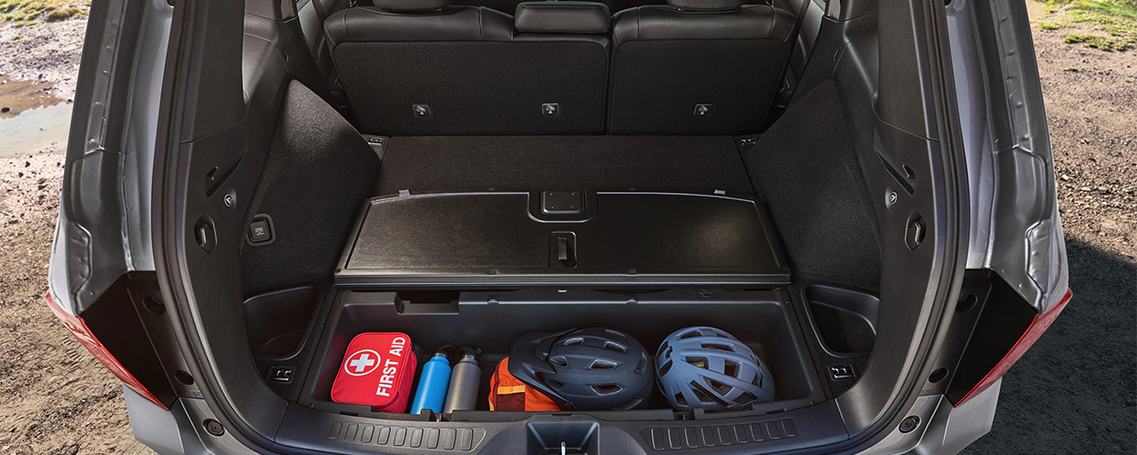 Closeup of storage compartment in the truck.