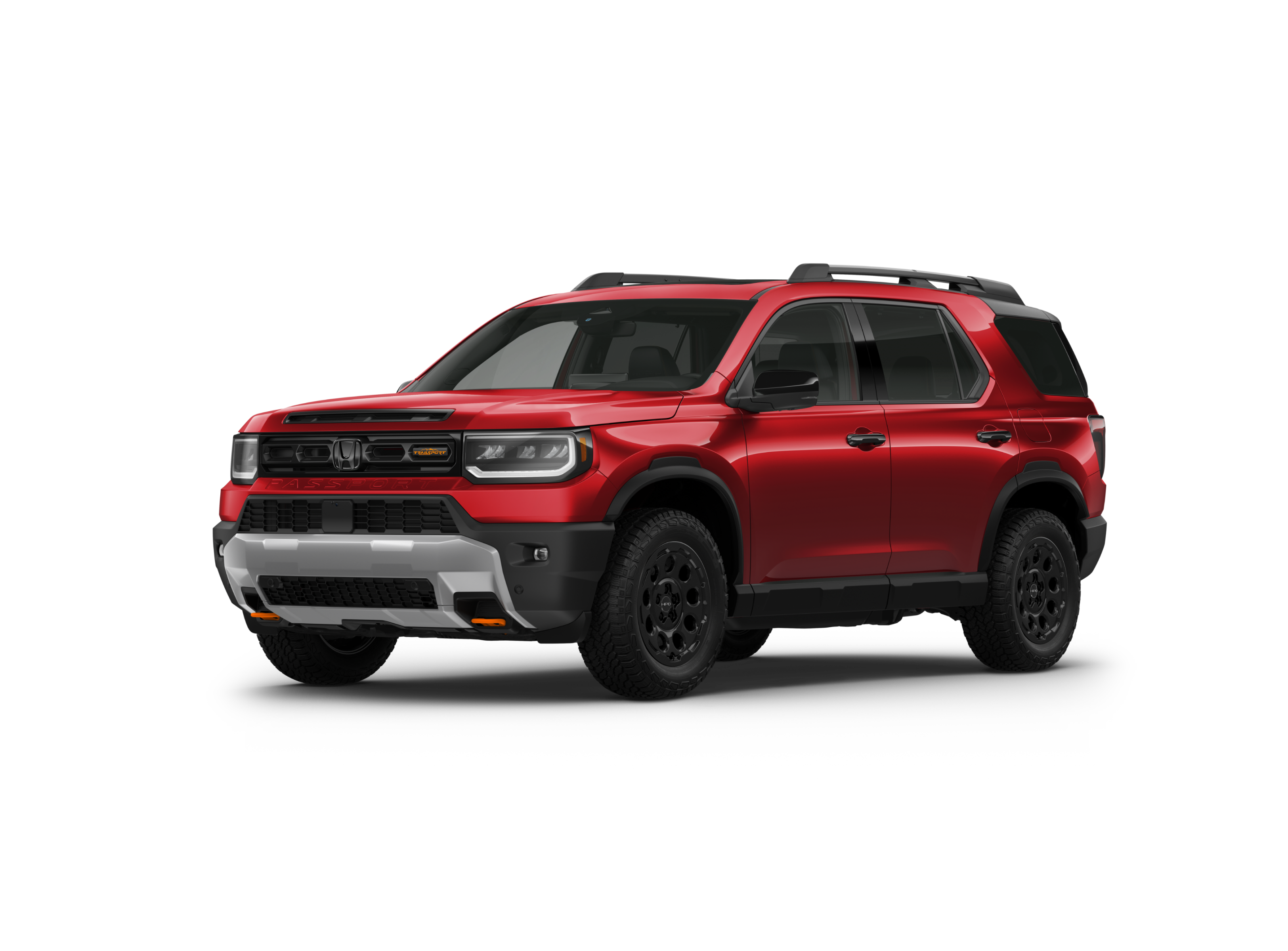 ¾ driver side front facing view of 2026 Passport TrailSport Touring Blackout model in Radiant Red Metallic II colour