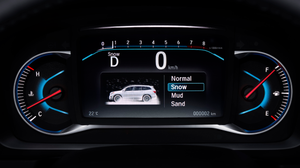 View of drive modes on digital dashboard.