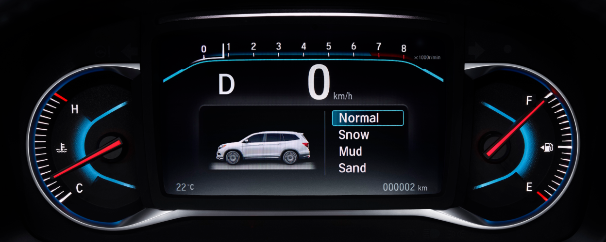View of drive mode on digital dashboard.