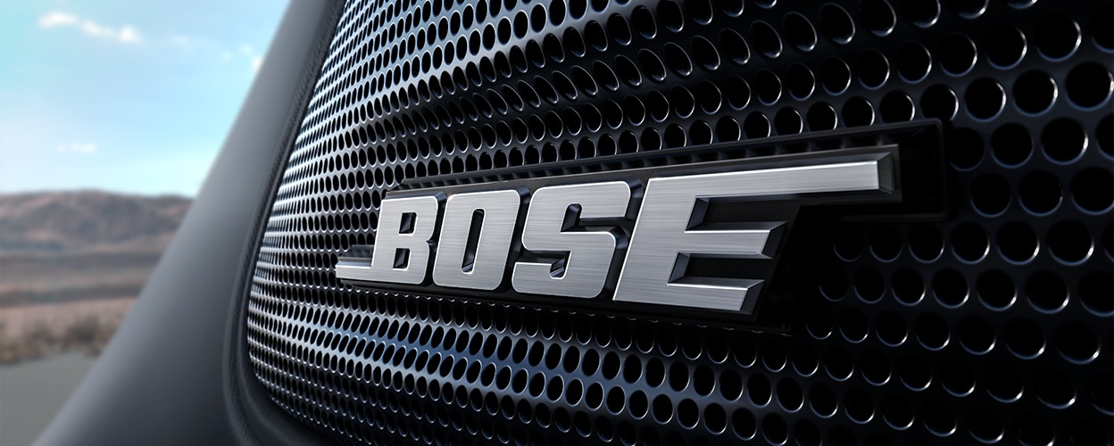 Closeup of speaker with BOSE logo.