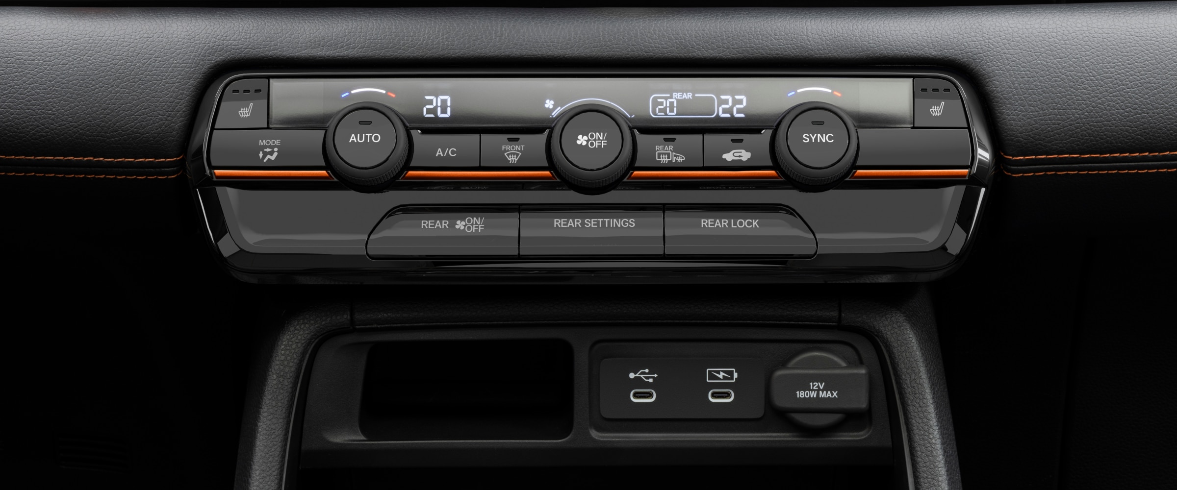 Closeup of the Pilot's climate control panel, with buttons and dials for temperature adjustment.