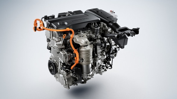 3/4 side view of Prelude engine floating on white space. 