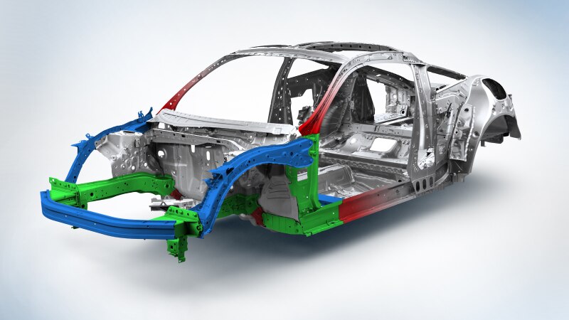 3/4 front view of Prelude body structure on white space.