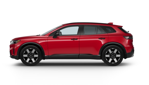 Plan de trois quarts avant d’un Prologue gris sur fond blanc montrant les roues avant.