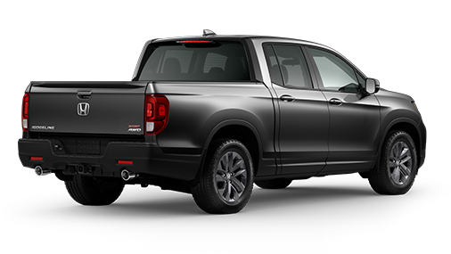 ¾ driver side rear facing view of 2023 Ridgeline Touring model in Modern Steel Metallic colour