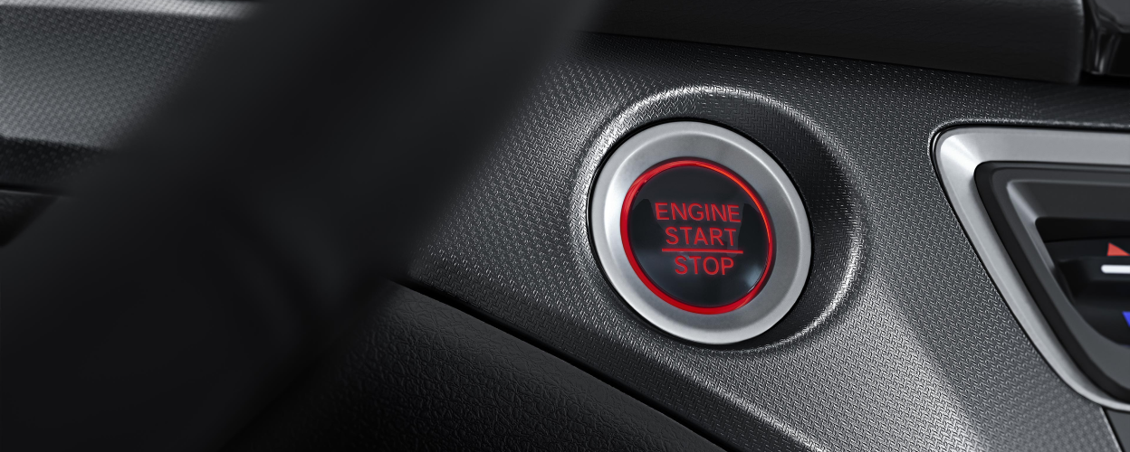 Closeup of engine start button.