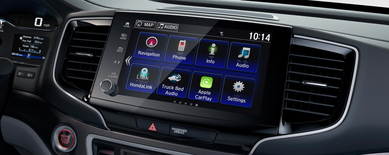 Closeup of Display Audio System’s homepage on touchscreen.