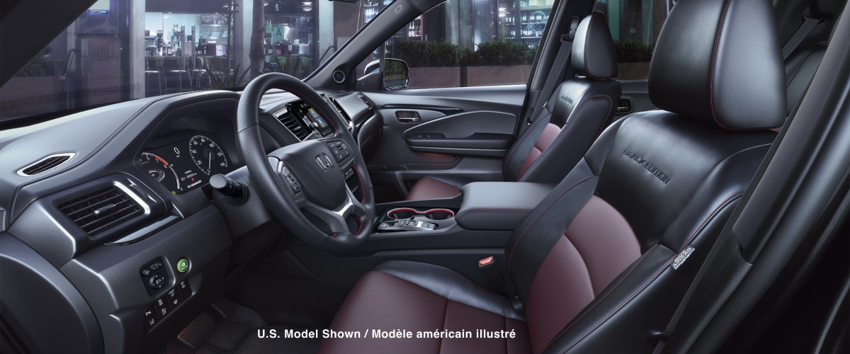 Plan latéral des sièges avant du Ridgeline Black Edition.