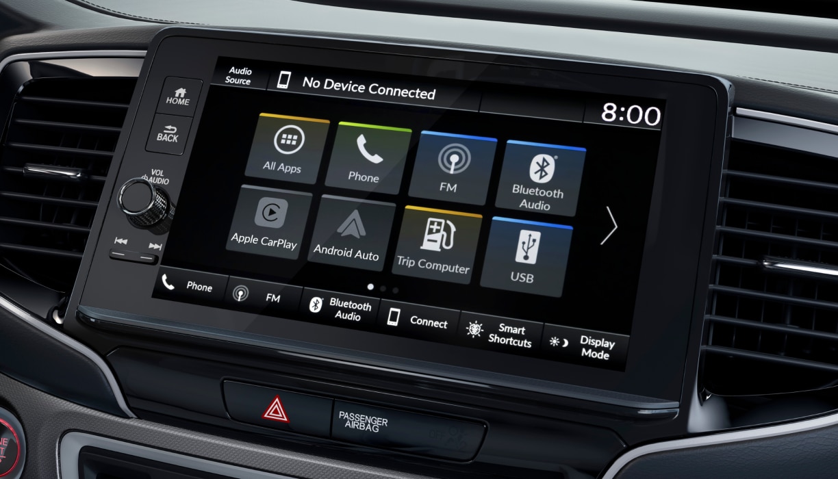 Closeup of Display Audio System’s homepage on touchscreen.