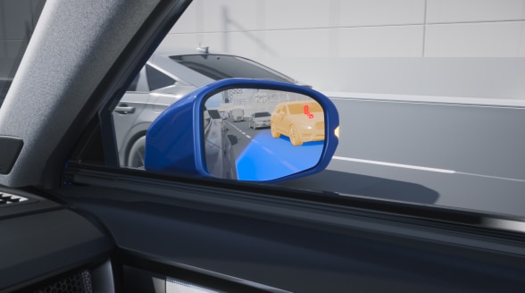 Close-up image of passenfer side mirror. 