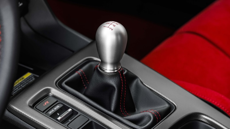 Close up of aluminum shift knob.