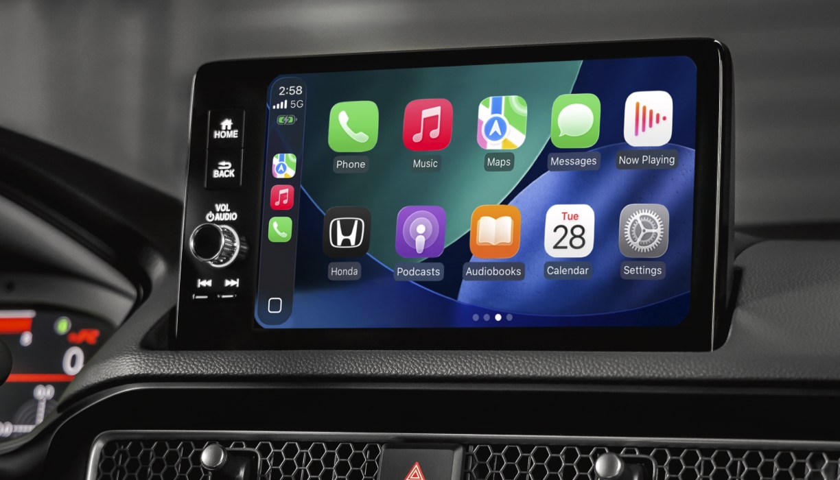 Closeup of touchscreen display on its home screen.