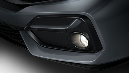 Zoomed-in view of the front on a grey Honda and lower right fog light.