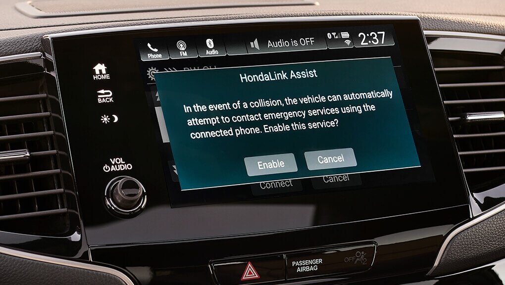 Close-up of 2021 Honda Passport interior HondaLink™ Assist Automatic Emergency Response System.